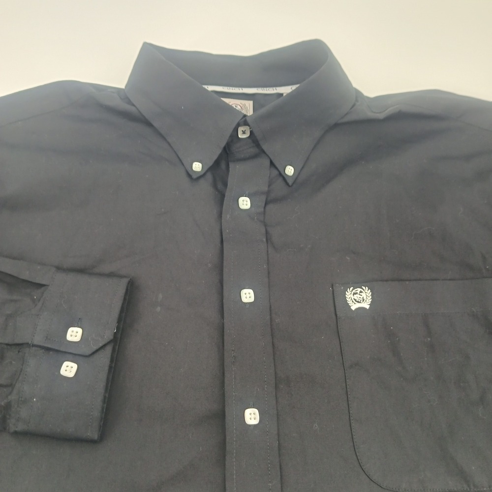 Cinch Mens Long Sleeve Button Down Western Shirt Black Cotton Logo Large